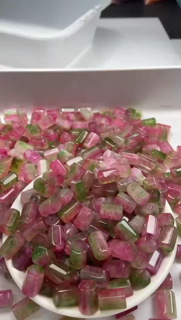 颈饰未镶嵌水晶W3018-西瓜碧玺六棱柱13*8mm*3颗