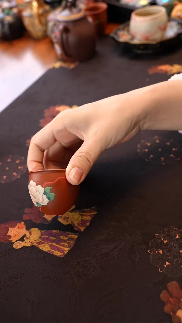 茶壶紫砂朱泥牡丹杯