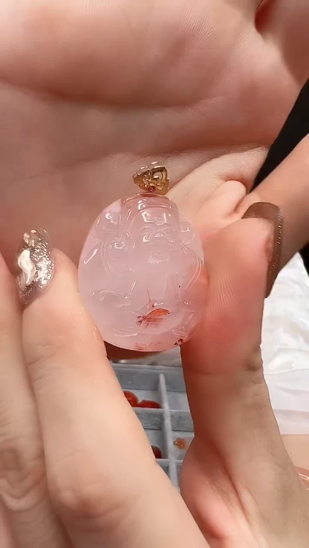 南红玛瑙18K金镶嵌吊坠(不含链)/冰飘财神