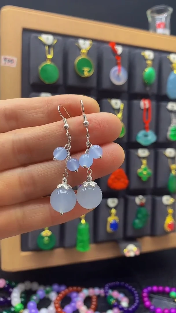 【闪购商品】玛瑙/玉髓耳坠银S925镶嵌耳饰