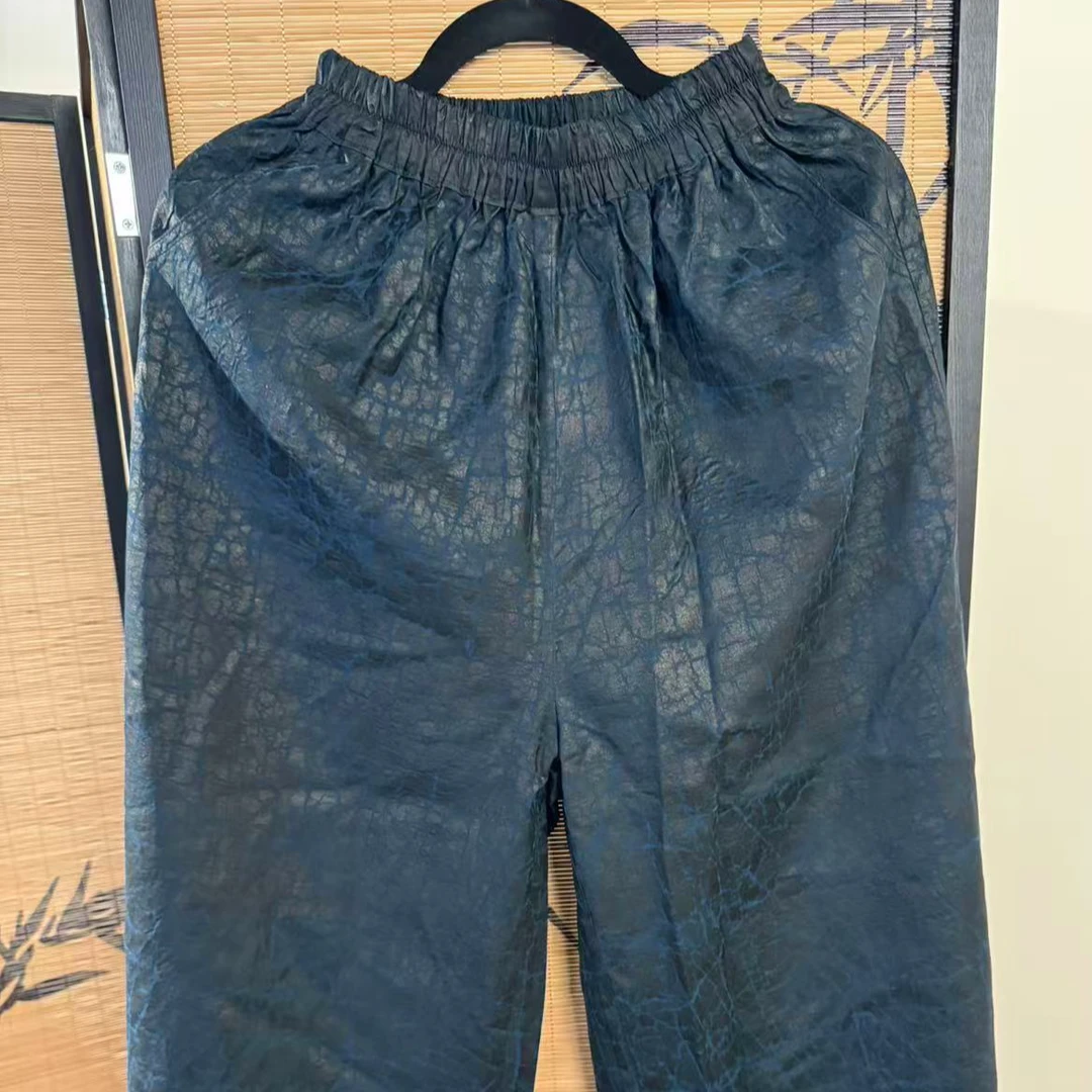 阿花家蓝龟裂纹裤子阔腿裤