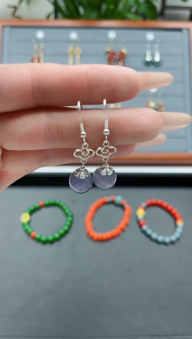 【闪购商品】石英质玉耳饰银S925镶嵌391