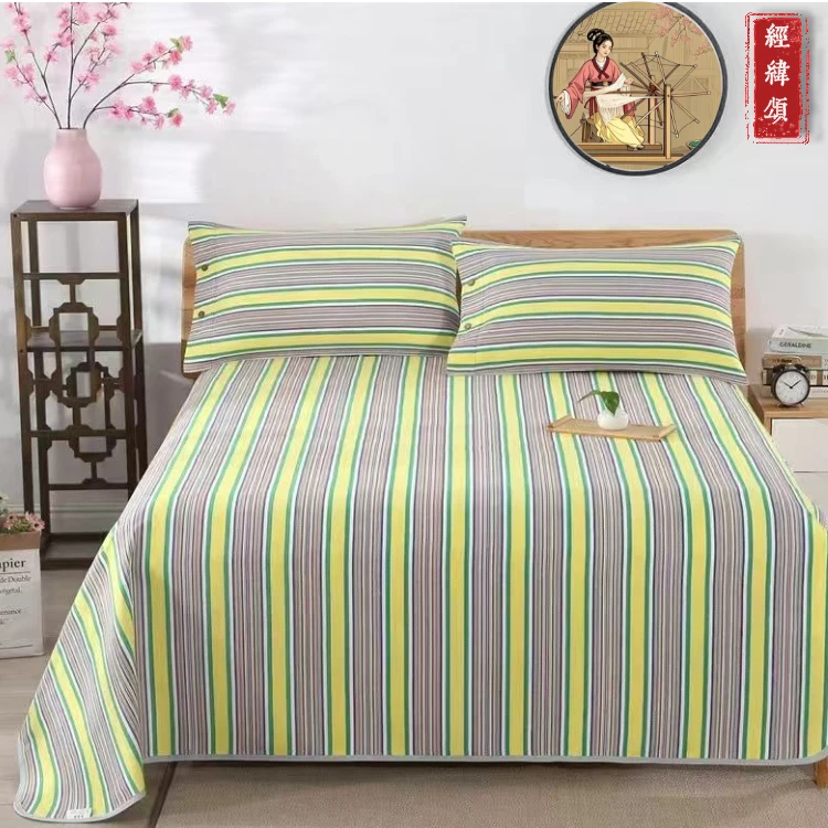 4斤重老粗布高奢小包边色织纯棉三件套加厚单套优等品床单老粗布