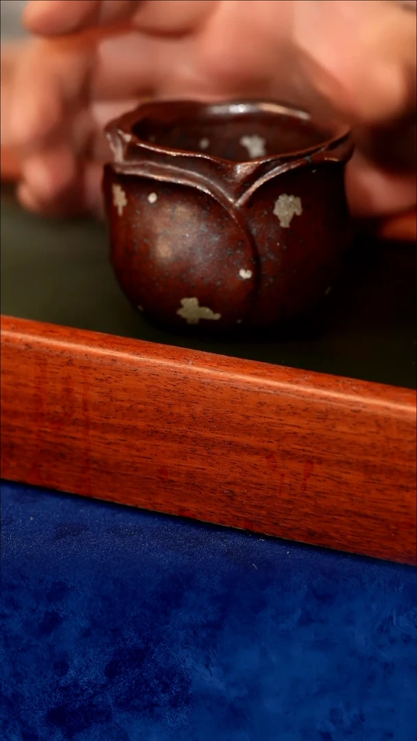 紫砂 宜兴紫砂 GFY 小叶紫檀  花瓣杯 银