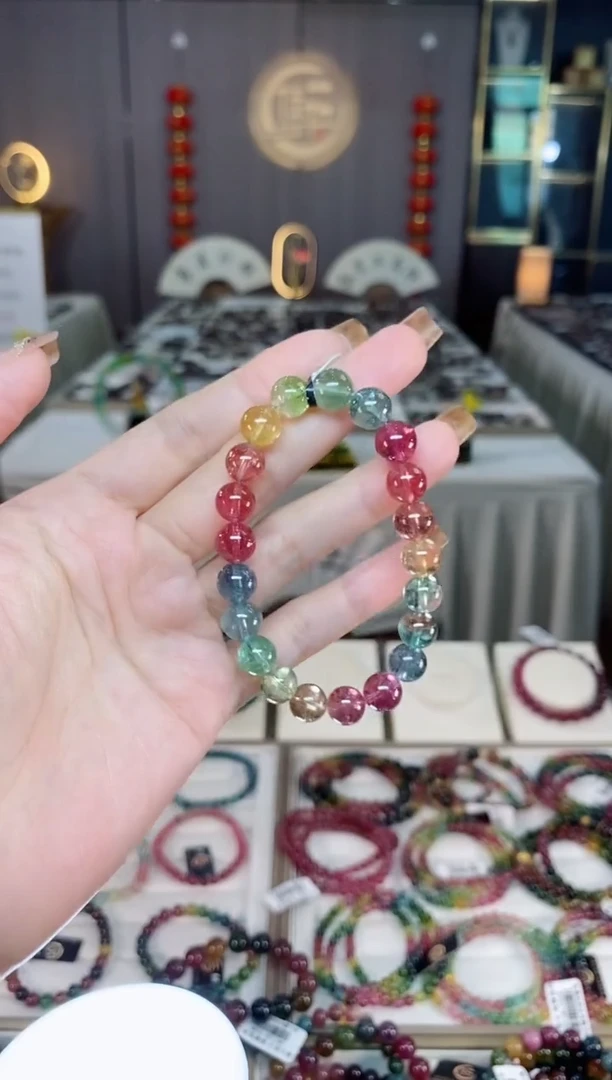 未镶嵌老矿碧玺彩虹单圈手串9mm+碧玺dan多样性发货一条