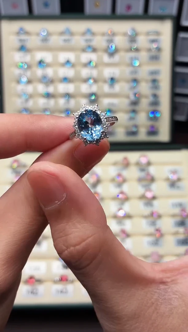 银S925镶嵌戒圈海蓝宝石0002