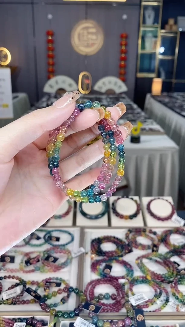 未镶嵌老矿碧玺色标彩虹三圈手串5mm+碧玺dan多样性发货一条