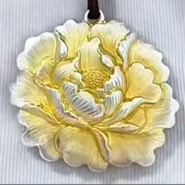 吊坠足银 足银999立体牡丹花吊坠项链新中式毛衣挂坠描金编织绳