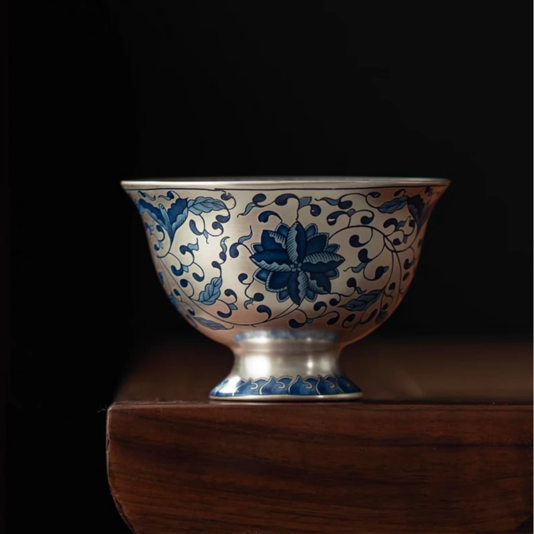 缠枝莲高足银杯陶瓷主人杯 Y110