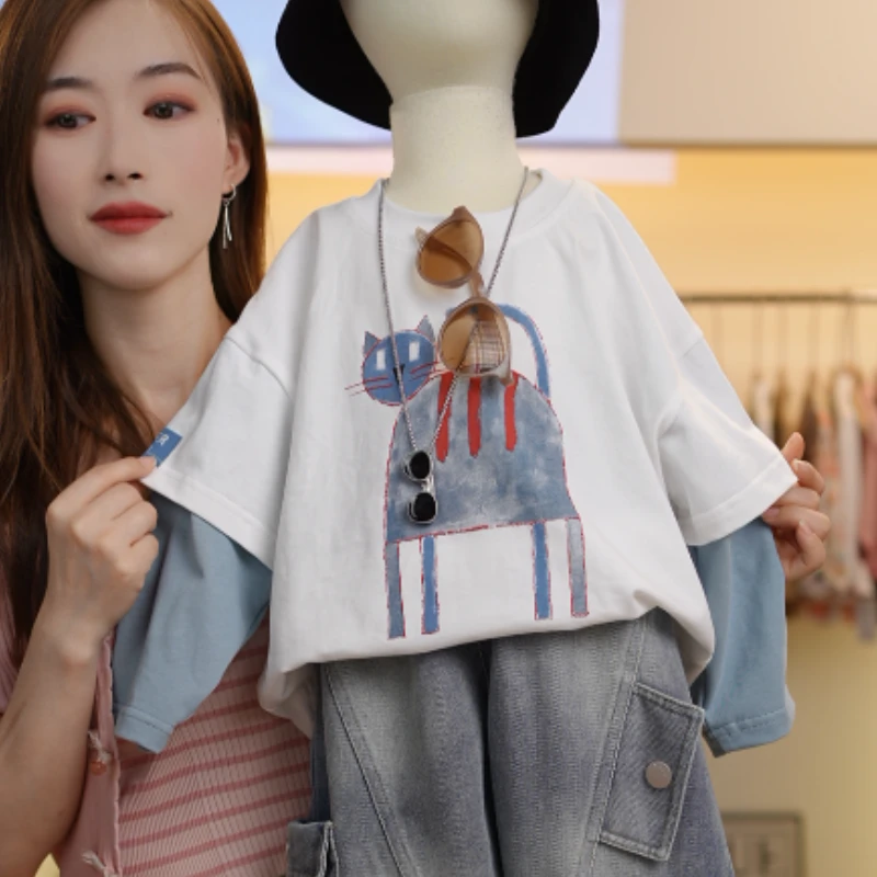 现货【棉的】儿童假两件卫衣春秋新款男童长袖韩版拼色上衣AS865