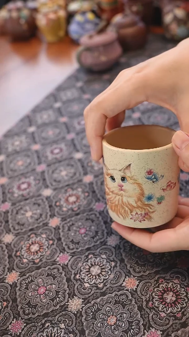 茶壶紫砂白段猫咪杯