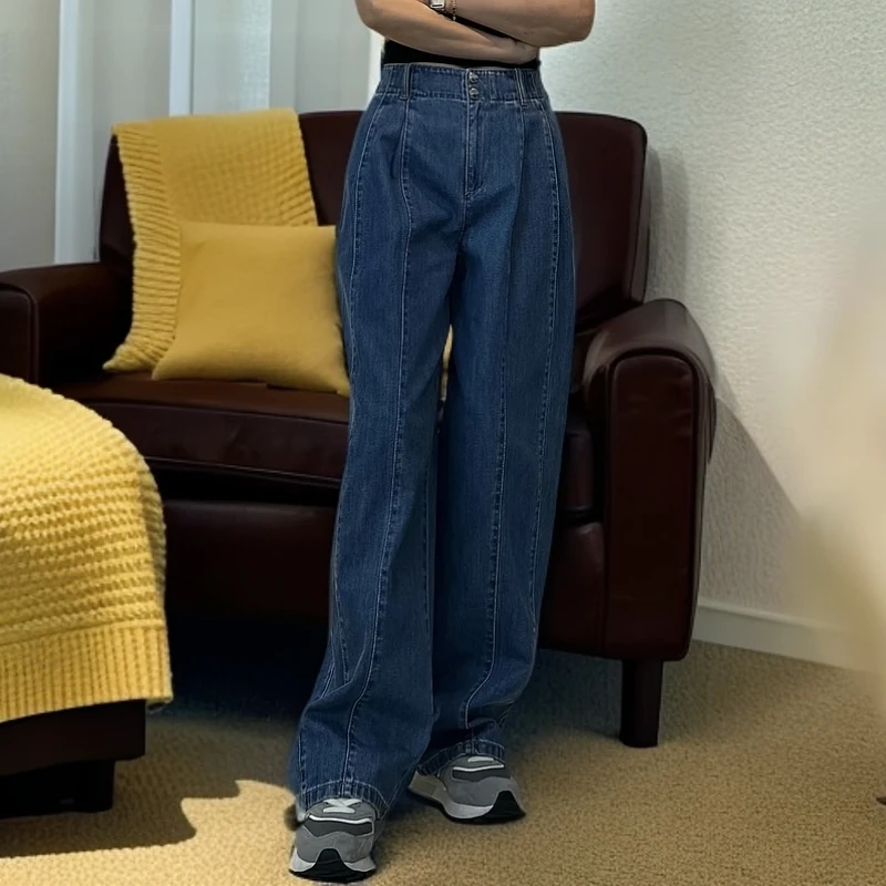 AMASS/阿玛施新款宽松牛仔流量裤显瘦休闲复古薄款垂感5100505