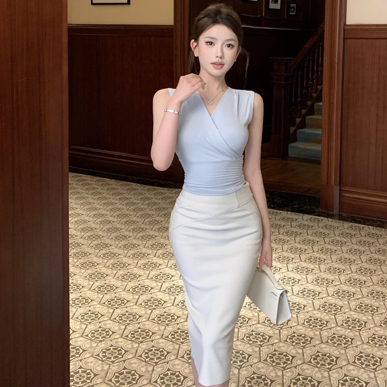 御姐气质女神范套装针织背心包臀半身裙两件套夏装搭配一整套韩系