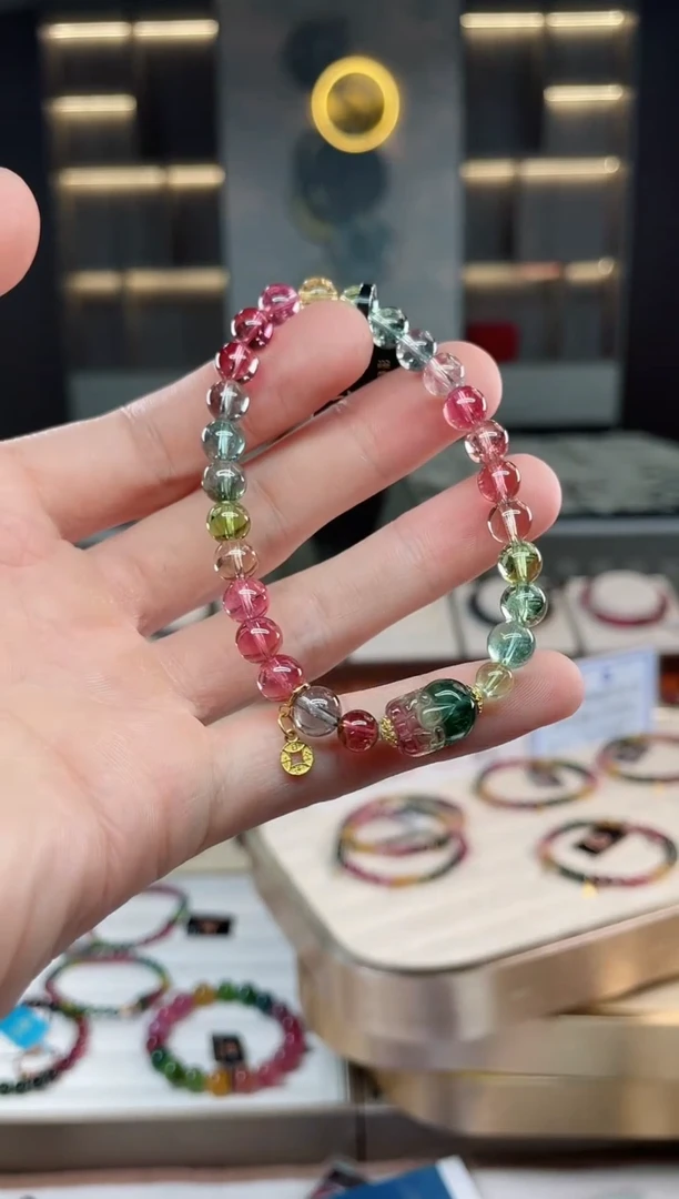 未镶嵌冰透净体老矿碧玺彩虹单圈手串6mm+碧玺多样性发一条xion