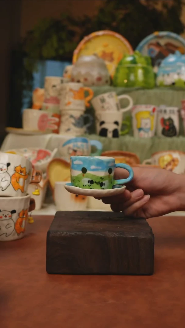 杯子景德镇一休瓷屋 小羊杯碟微瑕