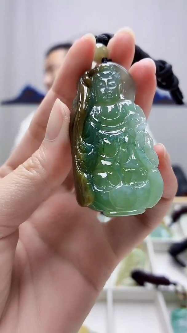 未镶嵌定制翡翠4898zm-毛货挂件观音90