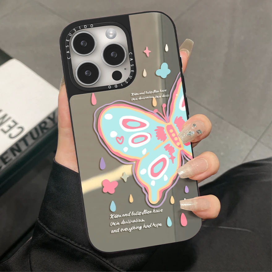 镜面半边蝴蝶适用苹果15手机壳15promax少女心16个性iPhone13ins