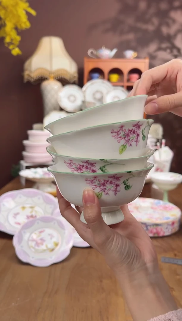 【闪购商品】瓦当丁香花4.75英寸米饭碗4个