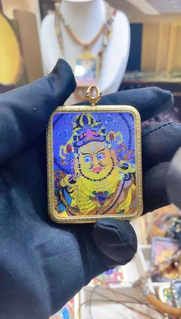 吊坠纯纯手绘彩金西藏唐卡文玩唐卡-黄财神