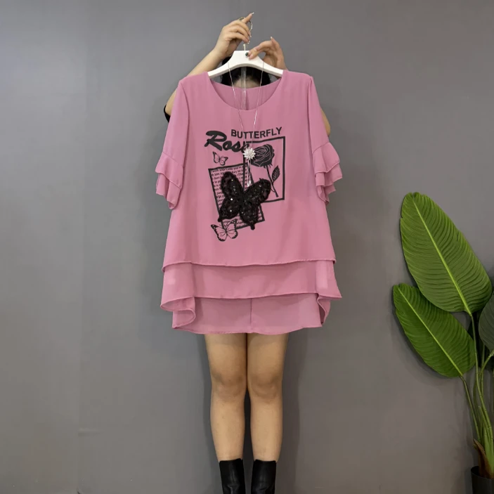 新款大码女装时尚洋气圆领遮肉宽松百搭大衫