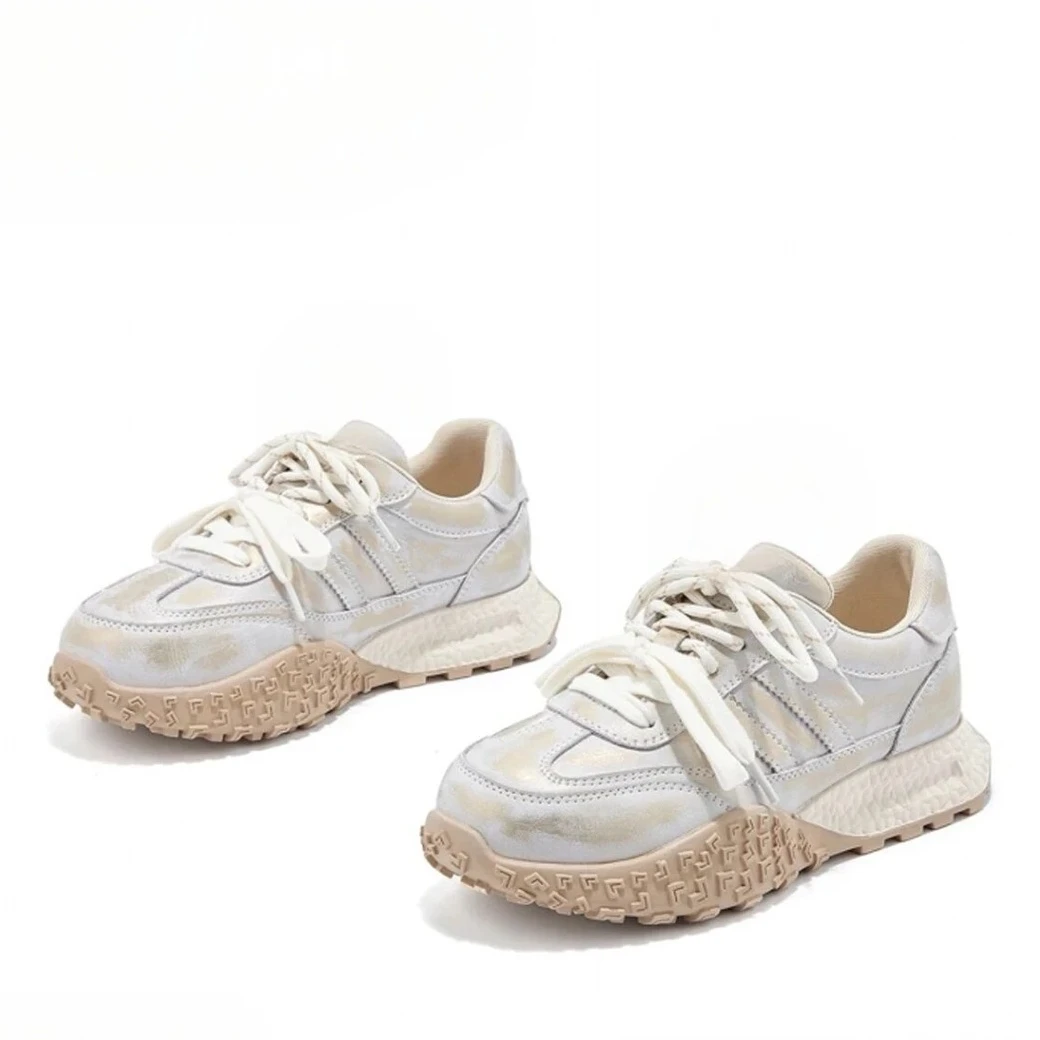 【KXC】德训鞋女2025新款复古皮面系带ins休闲阿甘鞋