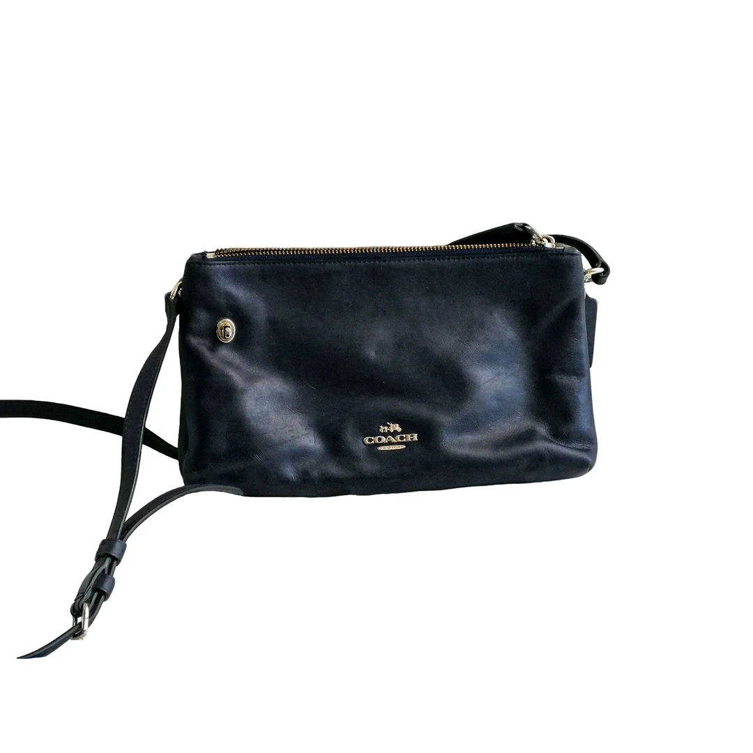95新 COACH/蔻驰 coach 黑色皮质单肩包 a030614