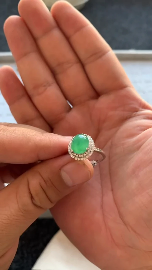 翡翠戒指银S925镶嵌满色