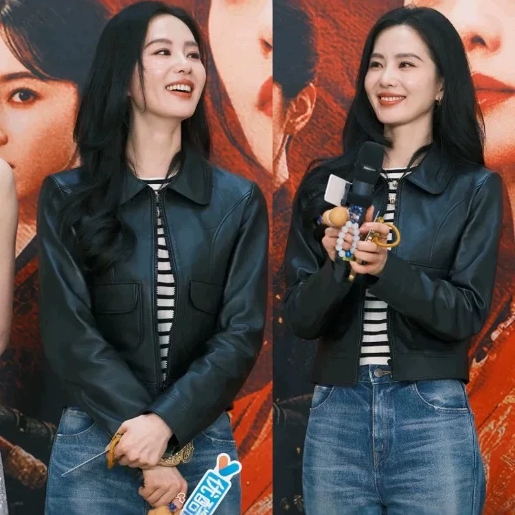 刘诗诗同款真皮进口绵羊皮皮衣休闲夹克2025年新款修身显瘦女外套
