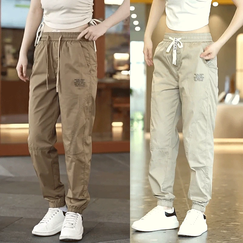 冰丝春夏新款高端男士休闲裤束脚裤垂感百搭宽松松紧腰工装九分裤