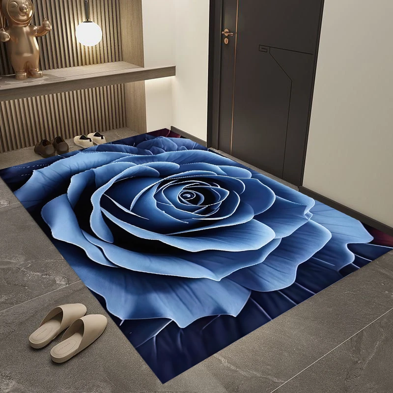 【3D深蓝玫瑰80*120cm】硅藻泥地毯厨房走廊防滑可剪吸水垫