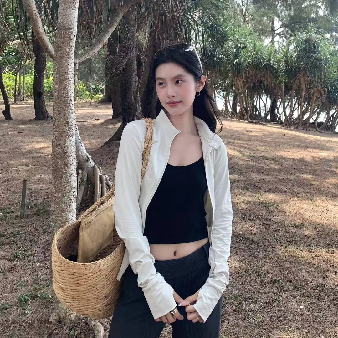 修身防晒衣女夏季收腰外套2025新款户外防晒服冰丝立领原纱速干