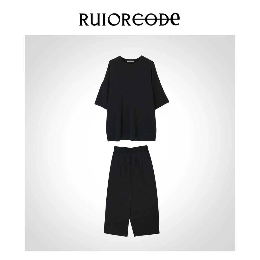 【RUIORCODE】慵懒老钱天丝混纺凉感短袖前襟捏褶裤套装 理性消费##