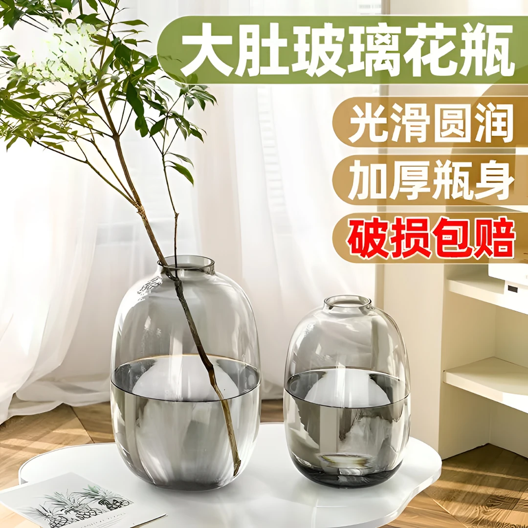 大肚喜悦花瓶玻璃透明创意简约玻璃水培器皿马醉木龟背竹插花花器