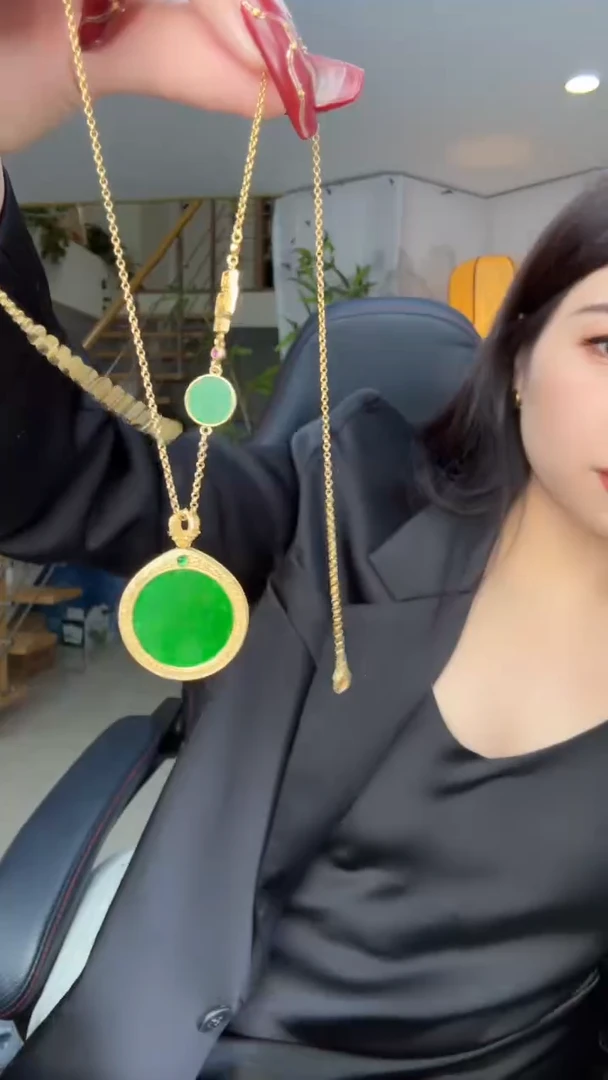 【闪购商品】翡翠吊坠(赠链)银S925镀金镶嵌天然缅甸翡翠A货吊坠