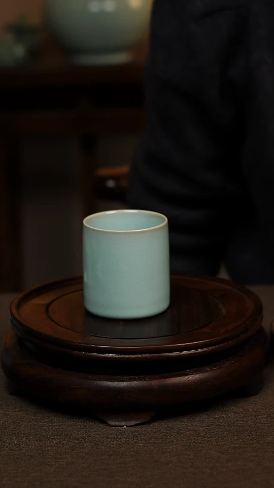 瓷片天青色直口杯100ml微瑕不带礼盒