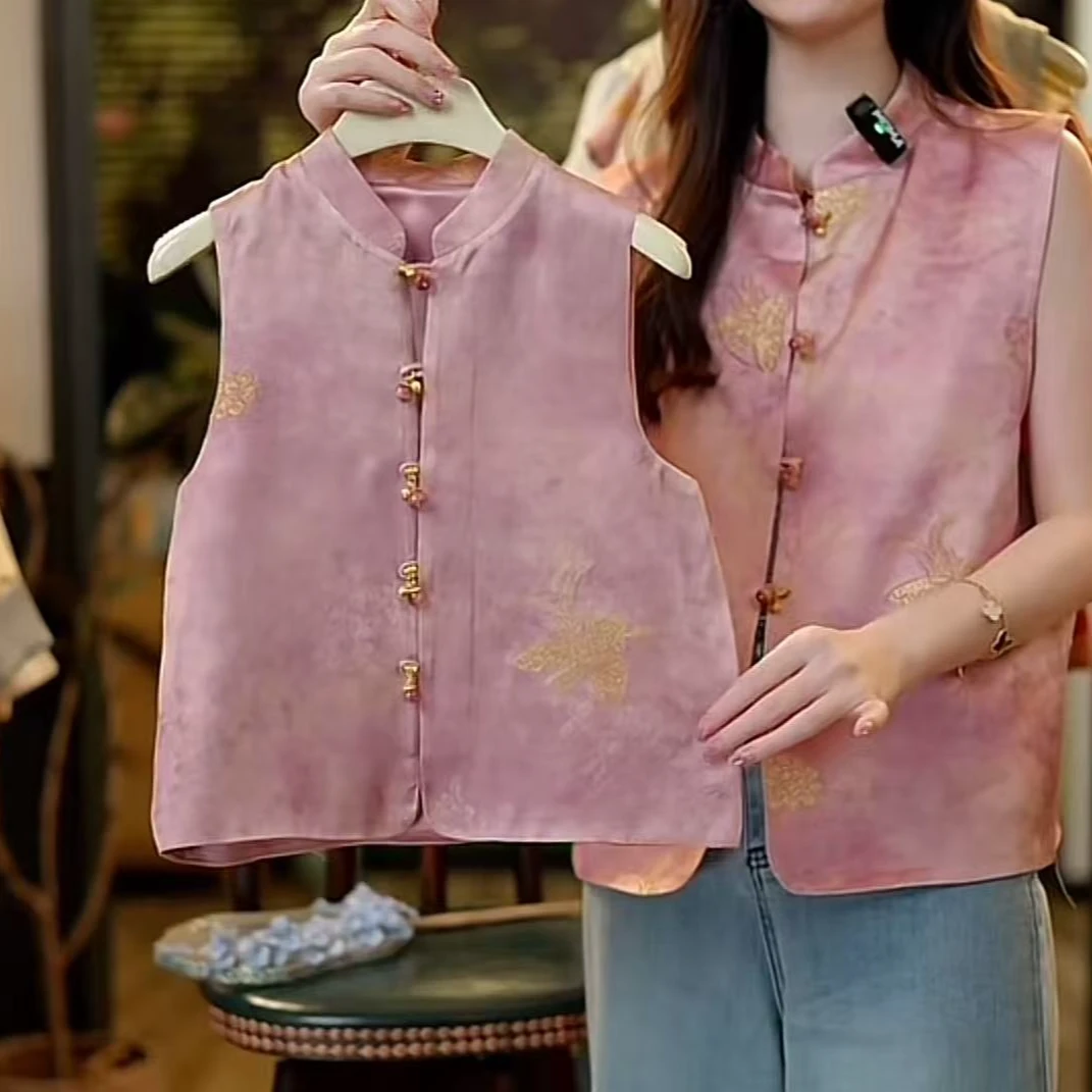 【琨萱】“蝶影醺梦”2025女童新款夏季100%木薯丝中式马甲SS66S074