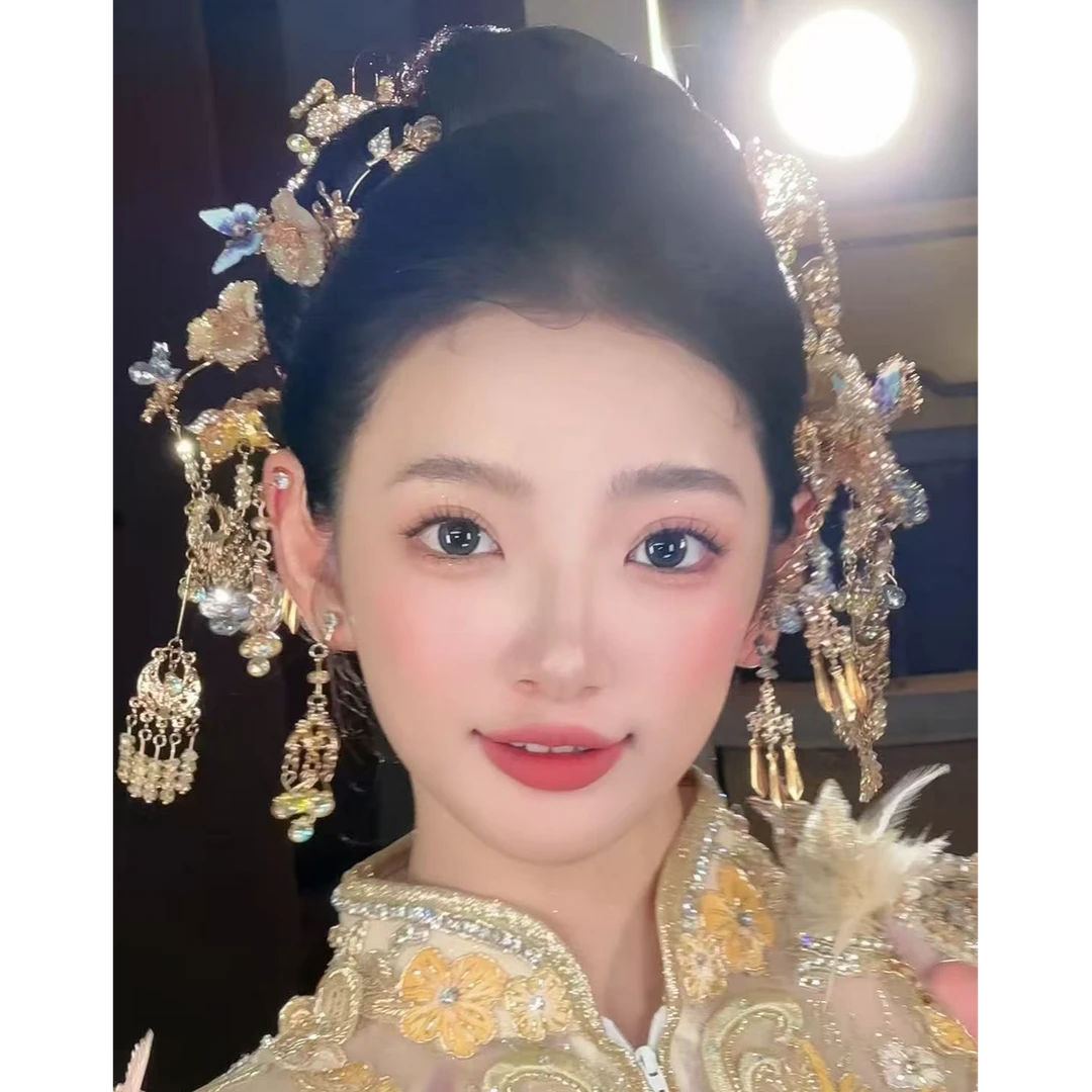 新款（蝶梦鎏金）金蓝精美中式新娘结婚饰品355