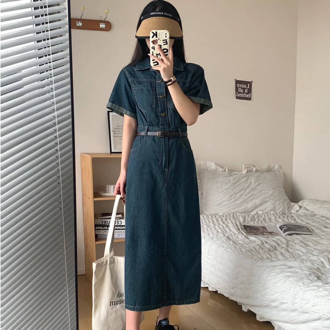 2025新款polo牛仔连衣裙女夏季小众设计感法式复古小个子裙子