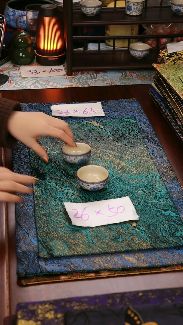 【鎏金蓝绿双面】中国风干泡织锦茶席33*65