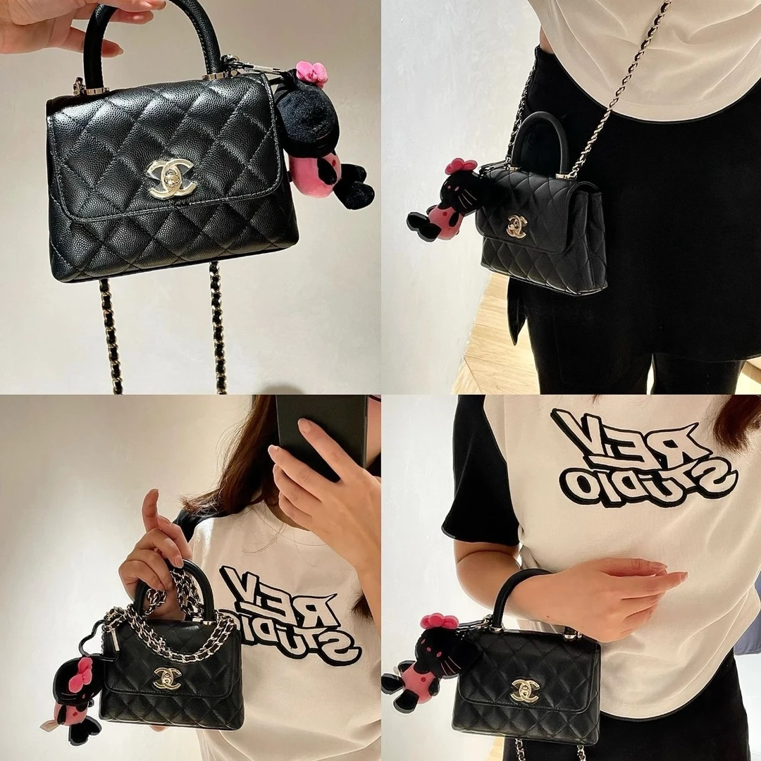 99新 Chanel/香奈儿 展会外场！黑金超迷你coco handle包