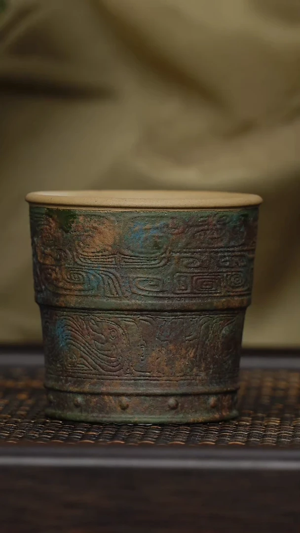 【闪购商品】紫砂茶杯非遗茶器-战鼓青铜器