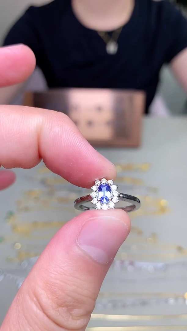 蓝宝石戒指银S925镶嵌戒指