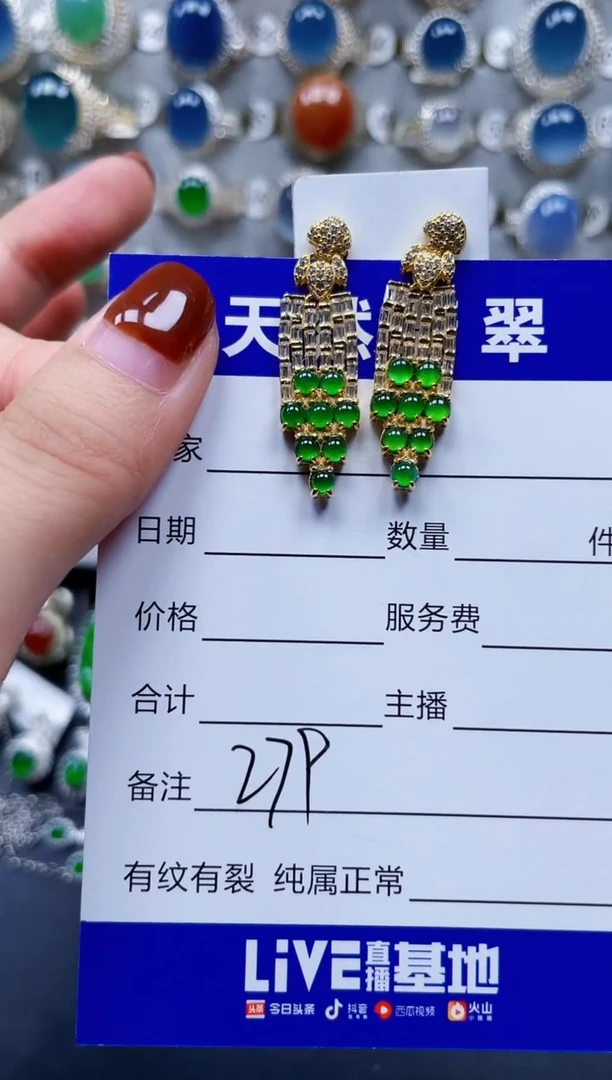 银S925镶嵌翡翠耳饰279