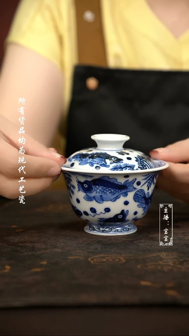 微瑕福利手绘现代瓷 柴 多鱼高足130c