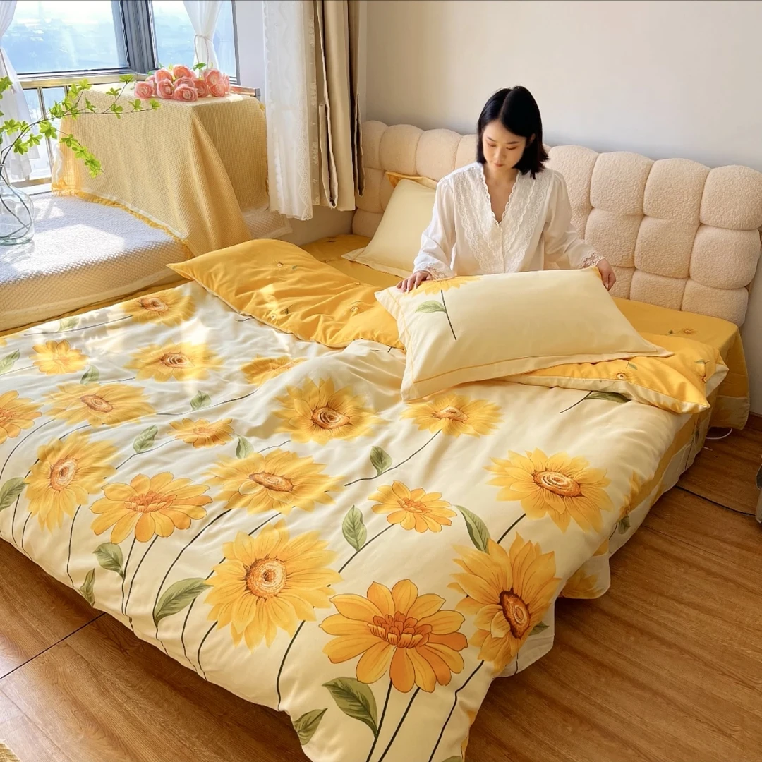【璀璨花开-桔】四季款超柔全棉四件套透气斜纹四件套助眠好物纯棉