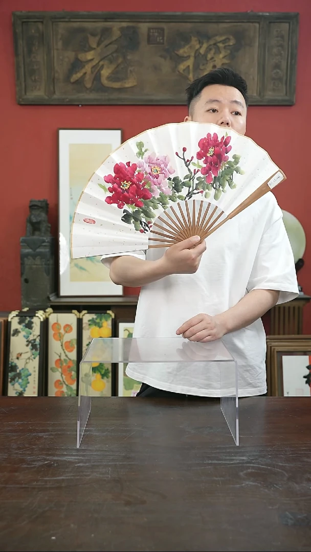 书法手绘10寸折扇-牡丹兰花-折扇
