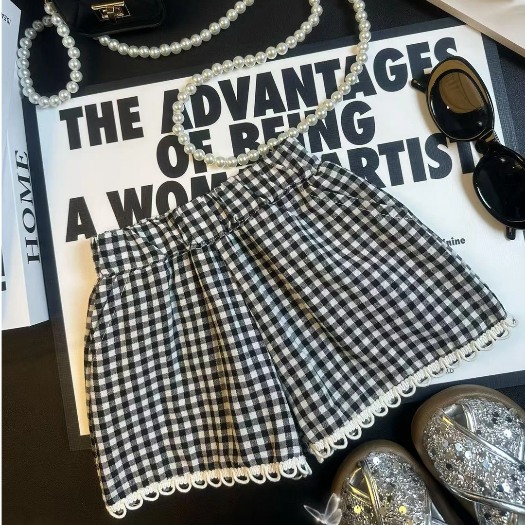 女童短裤夏薄款2025新款儿童韩版休闲洋气时髦百搭格子裤子夏季