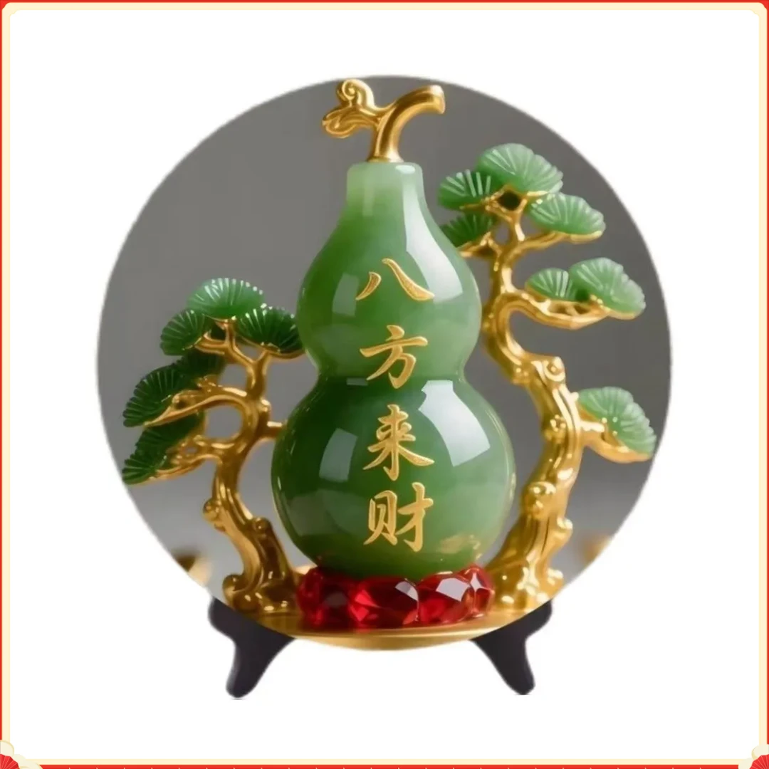 八方来财翠玉葫芦招财客厅DWLW摆件家用旺宅转运桌面玄关家【富盛】