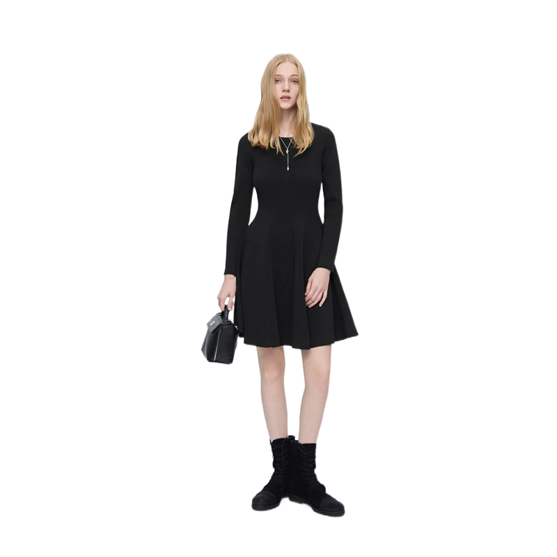 sdeer圣迪奥女装25年新品罗纹圆领不规则针织连衣裙S253Z12A3