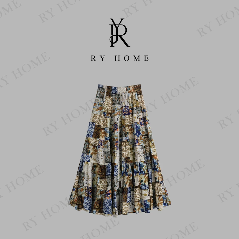 【容雨RYHOME】早春松紧腰花色休闲半裙251Q1290